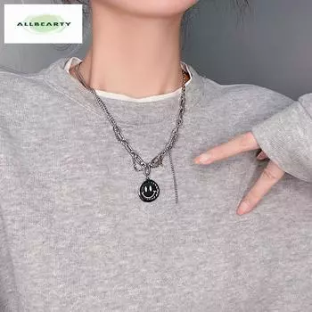 Ожерелье для пары на толстой цепочке со смайликом, женское, новое модное, свитер в стиле хип-хоп, аксессуары на ключице