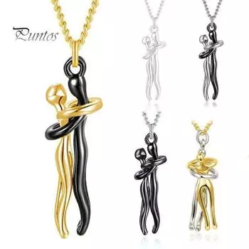 Ожерелье для пары, обнимающая фигурку, статуя любви, прочное ожерелье для него и ее в подарок золотистый