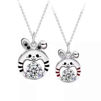 Ожерелье для пары зодиакального кролика из стерлингового серебра 925 пробы Mosan с бриллиантовым кулоном Год кролика