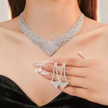 Ожерелье для ужина, преувеличенные серьги, комплект из европейских и американских страз, ключица, свадебная цепочка, бриллиантовый набор для банкета, цепочка