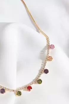 Ожерелье для вечернего платья Vip золотого цвета с цветным цирконом