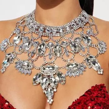 Ожерелье для женщин, большое эффектное ожерелье для свадьбы, вечеринки, аксессуара для отпуска, подарка на День святого Валентина, без покрытия - всесезонная одежда золотой