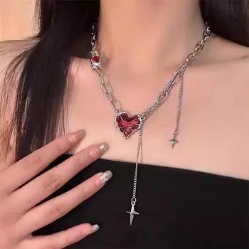 Ожерелье для женщин, милая крутая цепочка в форме сердца в стиле панк для девочек, ювелирные изделия 1Pcs