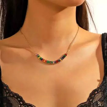 Ожерелье для женщин Ожерелье Цветное ожерелье в стиле пэчворк с цирконами Легкое роскошное чувство изысканности Чувство ювелирных украшений ко Дню матери Элегантное ожерелье
