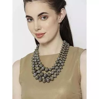 Ожерелье для женщин Серебряные оксидированные бусины Регулируемое винтажное традиционное ожерелье для женщин и девочек