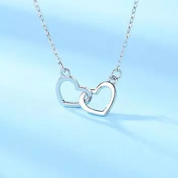 Ожерелье Doppel Herz из стерлингового серебра 925 пробы с сердечками из серебристого серебра с глянцевым блеском в форме сердца Doppel Herz 925