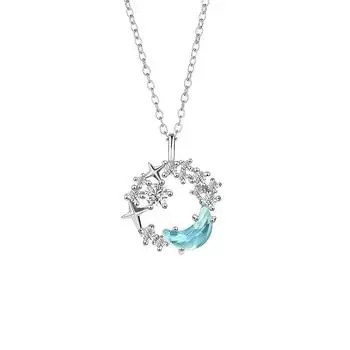 Ожерелье Dream Star Moon, женская легкая роскошная подвеска из циркония с подвеской Star Moon из нержавеющей стали на ключицу