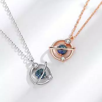 Ожерелье Dream Universe Planet для женщин 925 пробы с креативным синим стеклом и кристаллами, цепочка на ключицу из розового золота 16 карат, подарочный предмет розового золота