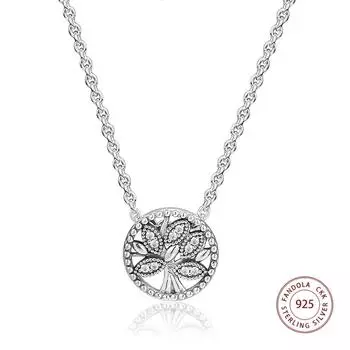 Ожерелье «Древо жизни» из стерлингового серебра 925 пробы, прозрачные подвески с фианитами, ожерелья для женщин, эффектные ювелирные изделия, Bijoux Femme