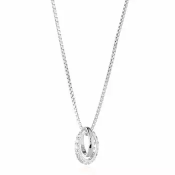 Ожерелье Двойное кольцо Изящное цирконие Популярное золото K18 Серебро 925 Сделано в Японии Подарочная коробка включена Подарок Свадебный аксессуар Джон Люк [JOHNLUKE]