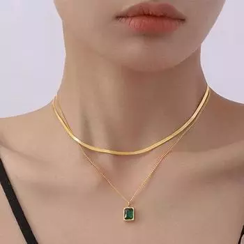 Ожерелье двухслойное 41-45 см из титановой стали, устойчивой к ржавчине, полированное, изысканное мастерство, универсальный стиль для белый