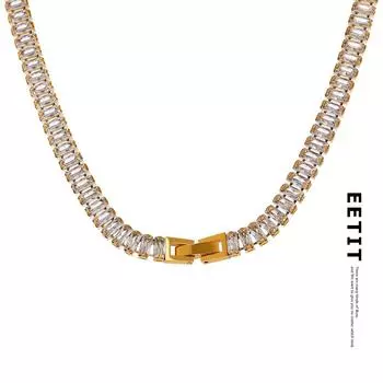 Ожерелье Eetit из нержавеющей стали с кубическим цирконием и воротником-цепочкой для женщин золотой