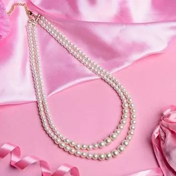 Ожерелье Estele Gold Plated - Двойная линия с белым жемчугом