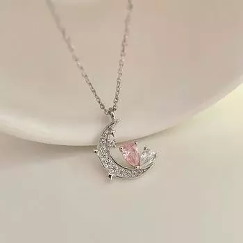 Ожерелье Fantasy Heart Moon для женщин Light Luxury Niche Love Pink Diamond Star Moon Collarbone Chain Design