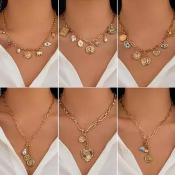 Ожерелье Fashion Sense Sun Set Zircon с женским геометрическим узором из сплава Love Tassel Clavicle Chain