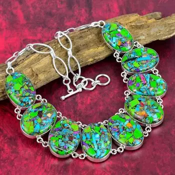 Ожерелье Fiesta Kingman с бирюзой, ювелирные изделия из стерлингового серебра 925 пробы, регулируемая цепочка из драгоценных камней, ювелирное ожерелье ручной работы, подарок другу Adjustable with 18 inches зелёный