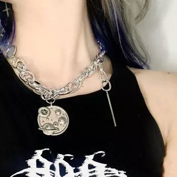 Ожерелье «Галактика Планета» Женский дизайн Sense Cool Dark Толстая цепочка Персонализированная уличная ключичная цепочка Tide