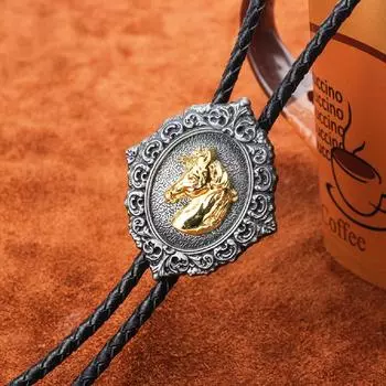 Ожерелье-галстук, шнурок для ботинок в стиле вестерн-ковбой, родео, золотое