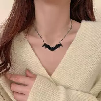 Ожерелье Готическое винтажное колье с подвеской в виде летучей мыши, ожерелье на Хэллоуин, ювелирные изделия ведьмы, женский уникальный стильный подарок серебряный
