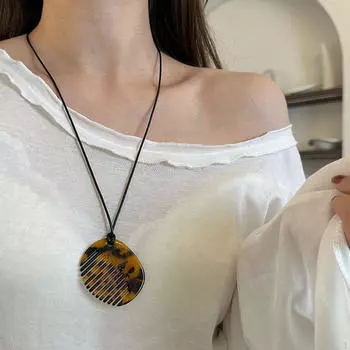 Ожерелье-гребень с подвеской-подвеской из черной веревки, модный уникальный свитер Oval_Leopard print