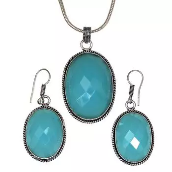 Ожерелье Халцедон Натуральные Бусины Синий 20 Cts Круглые Стерлинговые