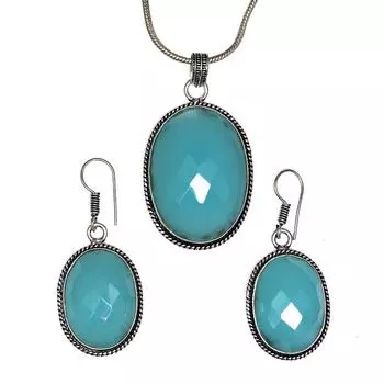 Ожерелье Халцедон Натуральные Бусины Синий 20 Cts Круглые Стерлинговые