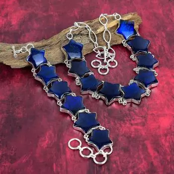 Ожерелье и браслет из твердого серебряного лабрадорита 925 пробы Blue Flash, удивительный комплект ювелирных изделий ручной работы, регулируемые ювелирные изделия из лабрадорита из драгоценного камня для нее Adjustable With 8 -18 синий