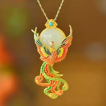 Ожерелье и брошь-замедлитель Феникса золотого цвета. Подвеска Феникс двойного назначения в высококлассном ретро-этническом стиле. 40CM