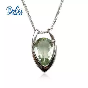 Ожерелье и комплект ювелирных изделий из стерлингового серебра 925 пробы с натуральным зеленым аметистом, простая повседневная одежда, изысканные украшения для женщин, хороший подарок Bolaijewelry M зелёный