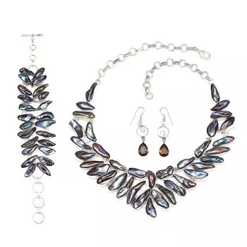 Ожерелье и комплект ювелирных изделий из титана Viva Pearl Smoky Quartz 18-20