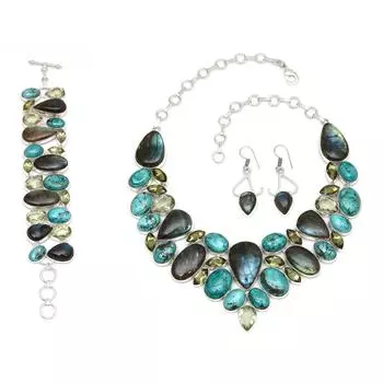 Ожерелье и комплект ювелирных изделий из тибетского бирюзового лабродорита 18-20