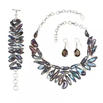 Ожерелье и комплект ювелирных изделий из титана Viva Pearl Smoky Quartz 18-20