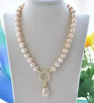 Ожерелье и кулон с розовым круглым жемчугом Кеши в стиле барокко, 18 дюймов, 10 мм