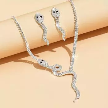 Ожерелье и пара серег, модные аксессуары Ближнего Востока с уникальными и стильными винтажными элементами в виде змеи, комплект ювелирных изделий. серебряный