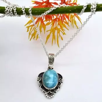 Ожерелье и подвески, ожерелье из натурального ларимара, ожерелье из стерлингового серебра 925 пробы синий