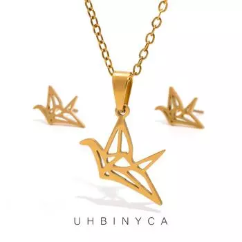 Ожерелье и серьги с подвеской «Тысяча бумажных журавлей», антикоррозийные украшения из нержавеющей стали золотой