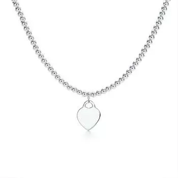 Ожерелье из 100% стерлингового серебра S925, с бусинами (4 Мм) В форме сердца, Высокое качество 1:1 (с логотипом), Украшения на День святого Валентина для женщин