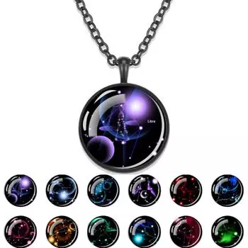 Ожерелье из 12 созвездий, модное мужское ожерелье из черного сплава, мужской ювелирный подарок Aries чёрный