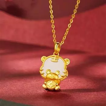 Ожерелье из 18-каратного золота с пятью благословениями и тигром, простое одинарное ожерелье из золота 750 пробы au750