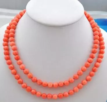 Ожерелье из 2 нитей диаметром 19 дюймов, диаметр 8 мм, круглое с розовым кораллом
