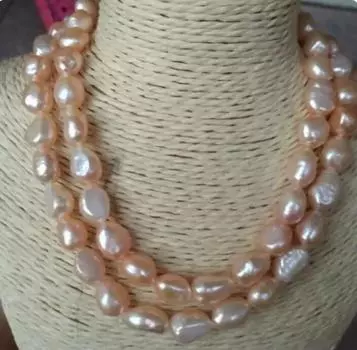 Ожерелье из 2 ниток диаметром 8–9 мм в стиле барокко из золота Южных морей с розовым жемчугом 18 дюймов