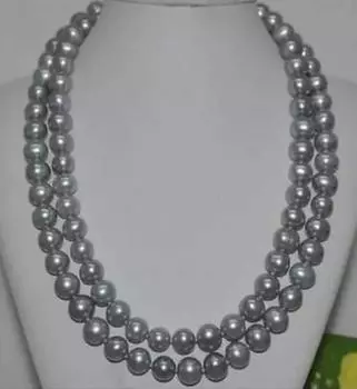 Ожерелье из 2 рядов 9-10 мм с серебристо-серым жемчугом Южного моря 20-21 дюймов