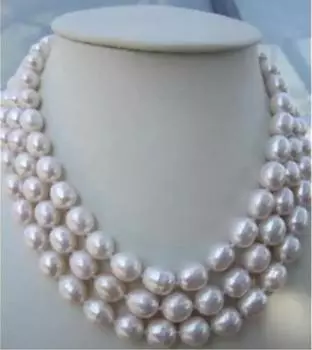 Ожерелье из 3-х ниток 9–10 мм из натурального южного морского белого жемчуга в стиле барокко длиной 18–20 дюймов.