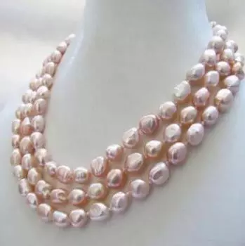 Ожерелье из 3 нитей натурального пресноводного жемчуга розового цвета барокко диаметром 7–9 мм длиной 17–19 дюймов.