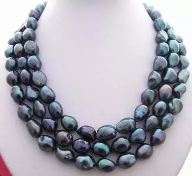 Ожерелье из 3 ниток натурального цвета, 9-10 мм, черное в стиле барокко