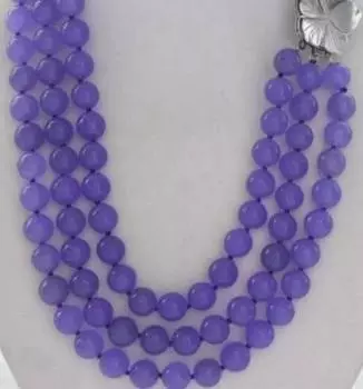 Ожерелье из 3-рядных круглых нефритовых бусин AAA диаметром 8 мм фиолетового цвета с цветком-ракушкой
