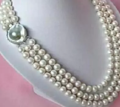 Ожерелье из 3 рядов 7-8 мм из натурального белого жемчуга Южного моря