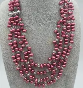 Ожерелье из 4 нитей, 18 дюймов, 5 мм, фиолетовое, в стиле барокко, с пресноводным жемчугом и кристаллами