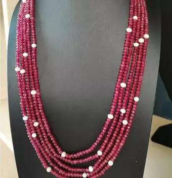 Ожерелье из 5 рядов, связанное вручную, натуральный фиолетовый желтый камень 2x4 мм, белый пресноводный жемчуг, ожерелье, модная бижутерия