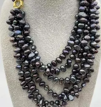 Ожерелье из 6 нитей черного пресноводного жемчуга в стиле барокко, 18 дюймов, 5 мм